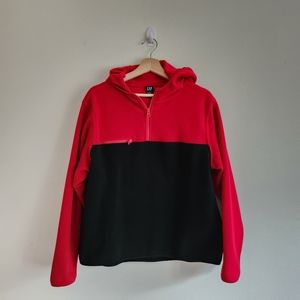 Vintage Gap Unisex Fleece Red Black Color Blaock Quarter Zop Pull over Hoodie.